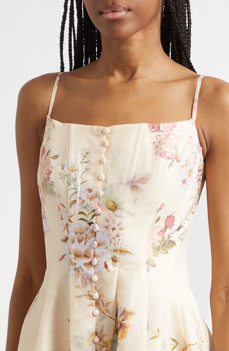 Camilla Corset Linen & Silk Twill Fit & Flare Dress, Alternate, color, Adorned In Aranjuez