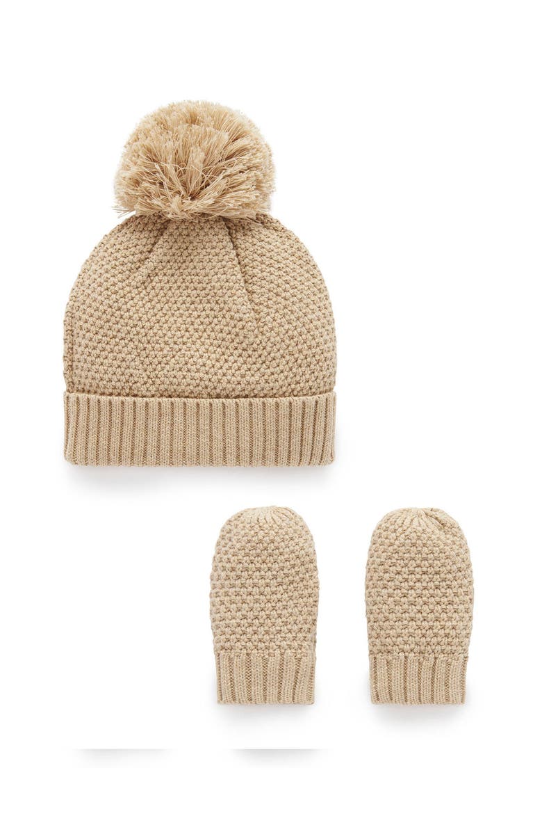 Purebaby Beanie and Mitten Set, Main, color, Mushroom Melange