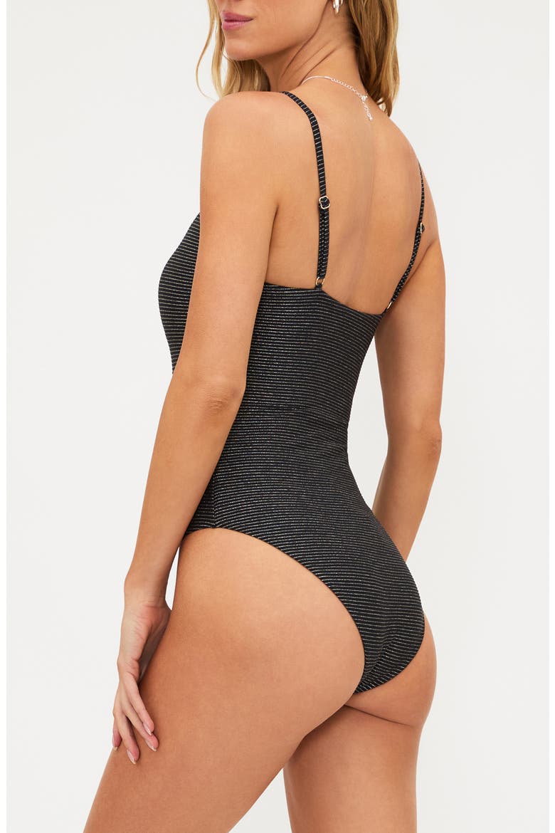 Calista Metallic Stripe One-Piece Swimsuit, Alternate, color, MIDNIGHT SHINE