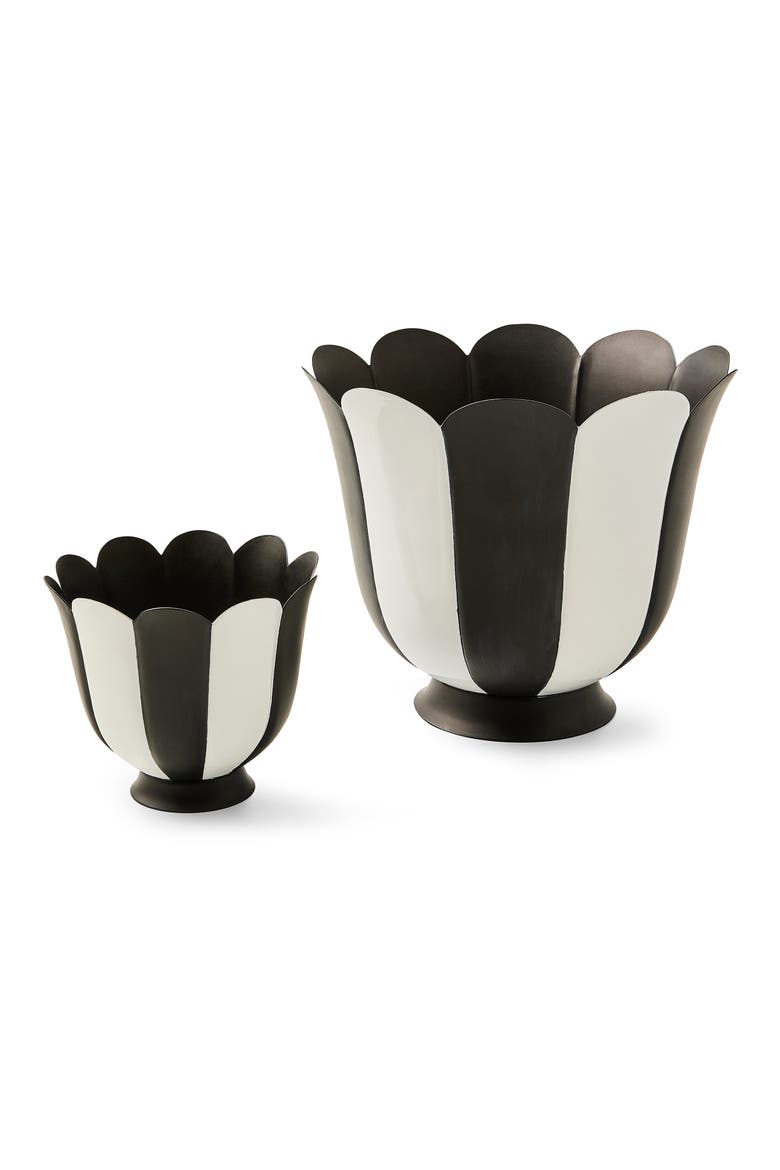 Courtly Stripe Large Scalloped Flower Pot, Alternate, color, BLACK