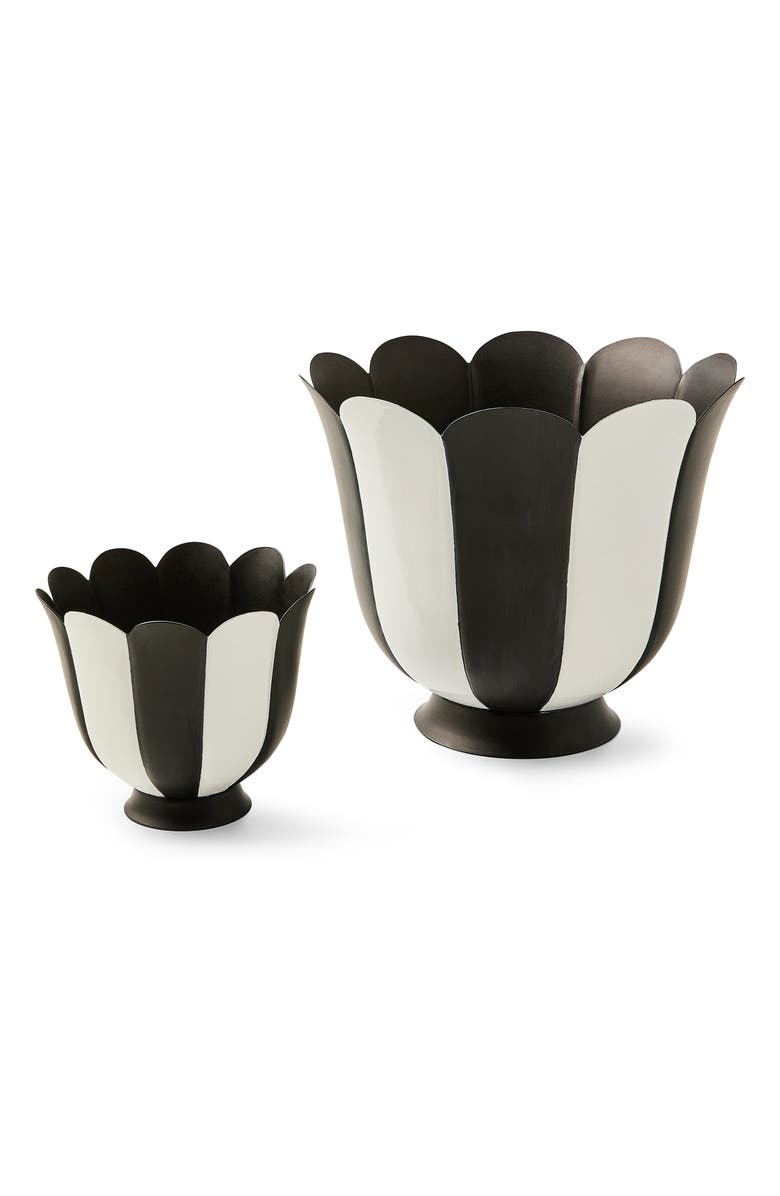 MACKENZIE CHILDS Courtly Stripe Large Scalloped Flower Pot, Alternate, color, Black