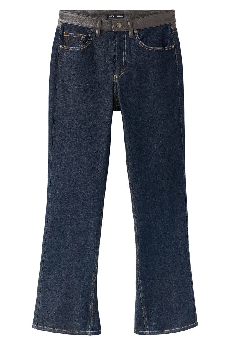 Faux Leather Detail Mid Rise Flare Jeans, Main, color, OPEN BLUE