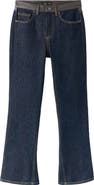 MANGO Faux Leather Detail Mid Rise Flare Jeans