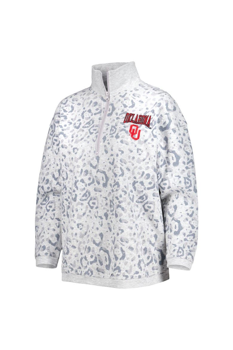 Women's Gameday Couture Heather Gray Oklahoma Sooners Leopard Quarter-Zip Sweatshirt, Alternate, color, Heather Gray
