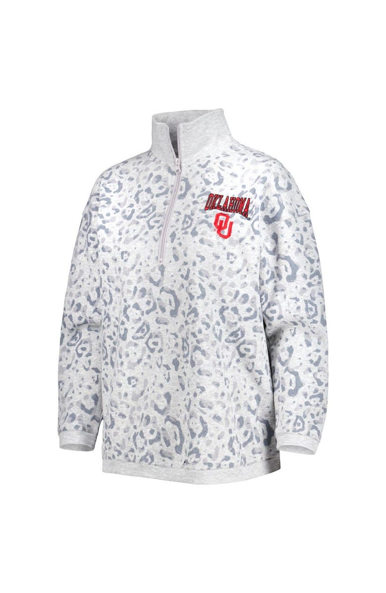 GAMEDAY COUTURE Women's Gameday Couture Heather Gray Oklahoma Sooners Leopard Quarter-Zip Sweatshirt, Alternate, color, Heather Gray