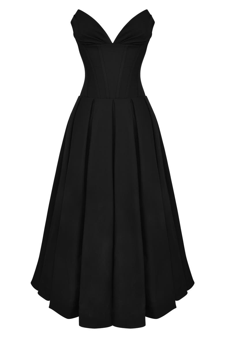 Lady Strapless Midi Dress, Alternate, color, BLACK