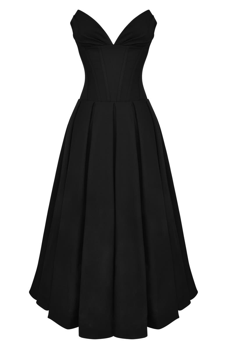 HOUSE OF CB Lady Strapless Midi Dress, Alternate, color, Black