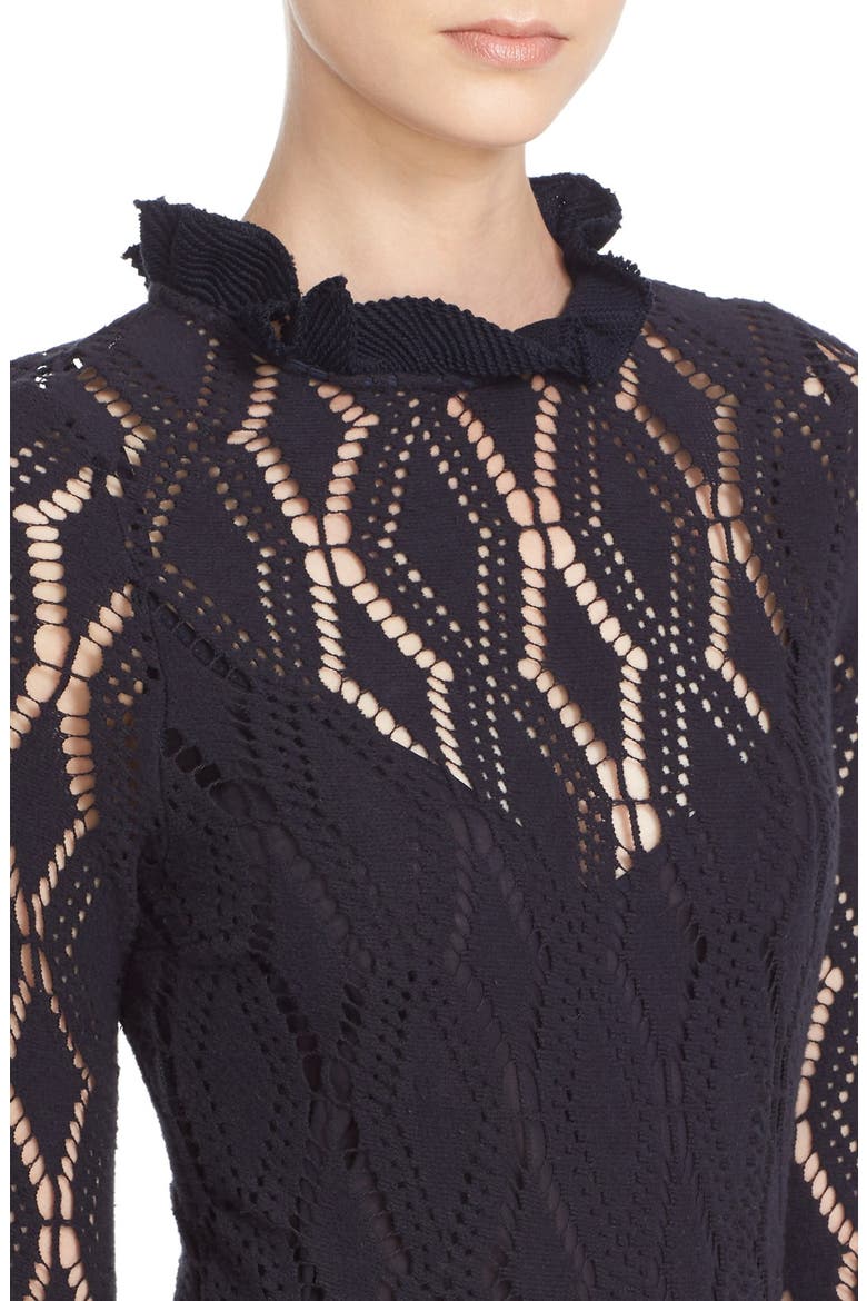 Long Sleeve Jersey Lace Overlay Dress, Alternate, color, NAVY