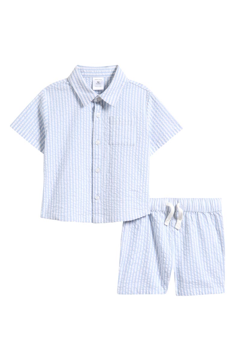 Nordstrom Seersucker Short Sleeve Button-Up Shirt & Drawstring Shorts Set, Main, color, Blue Fog Stripe
