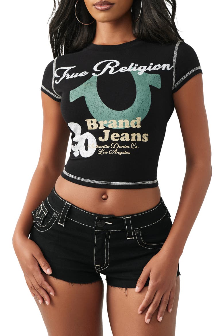 Logo Cap Sleeve Baby T-Shirt, Main, color, JET BLACK
