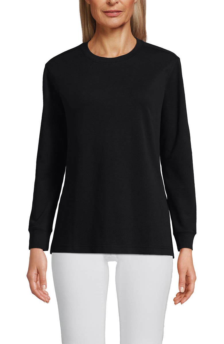 Lands' End Long Sleeve Cotton Interlock Crew T-Shirt, Main, color, Black