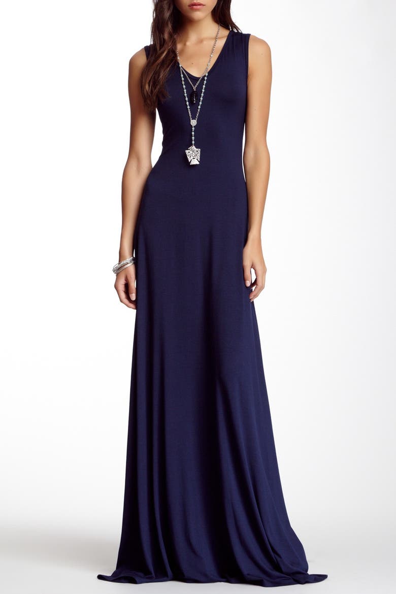 V-Neck Sleeveless Maxi Dress, Main, color, NAVY