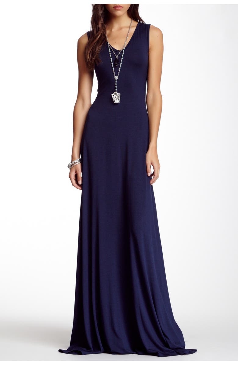 GO COUTURE V-Neck Sleeveless Maxi Dress, Main, color, Navy
