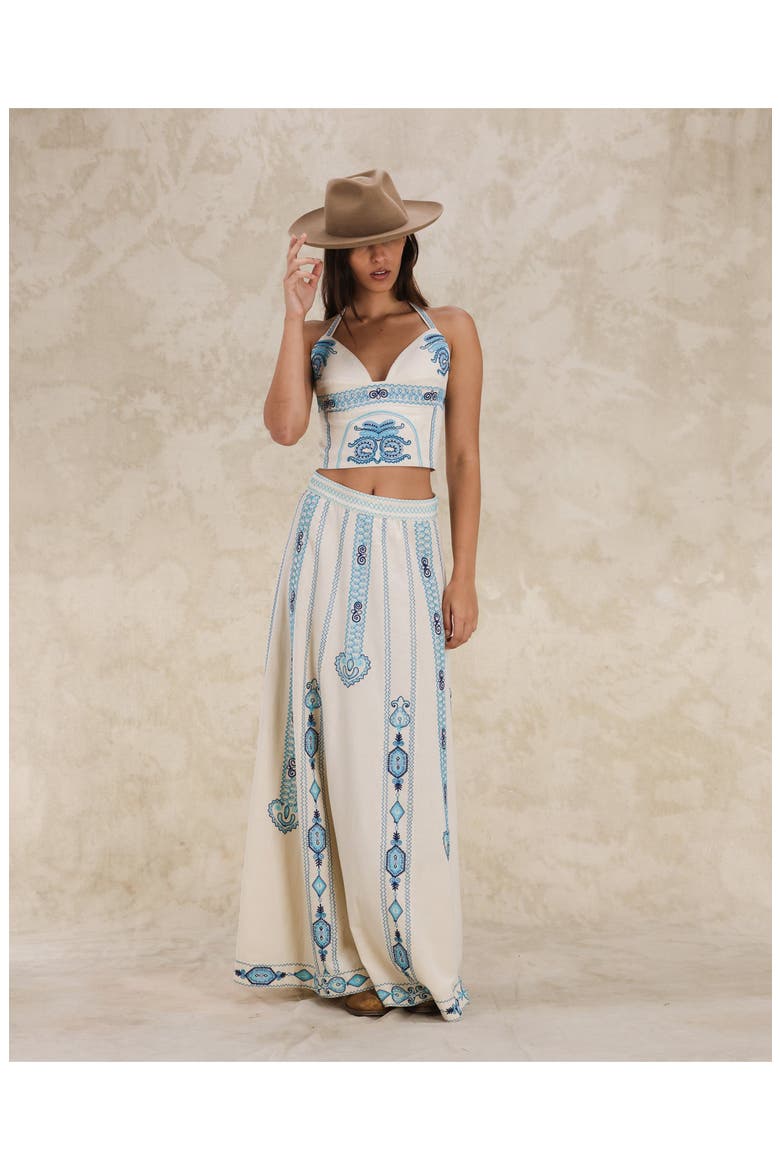 Nicea Bi-Color Embroidery Skirt, Alternate, color, OFF WHITE