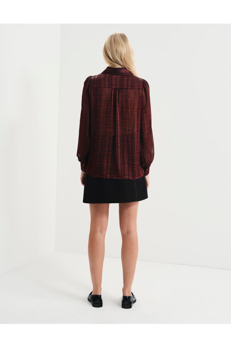 Melina Printed Chiffon Blouse, Alternate, color, Burgundy Houndstooth