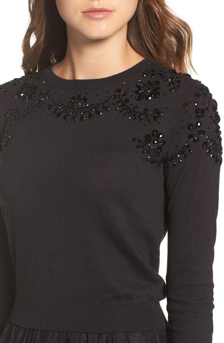 Jenny Yoo Millie Beaded Cotton Blend Sweater, Alternate, color,