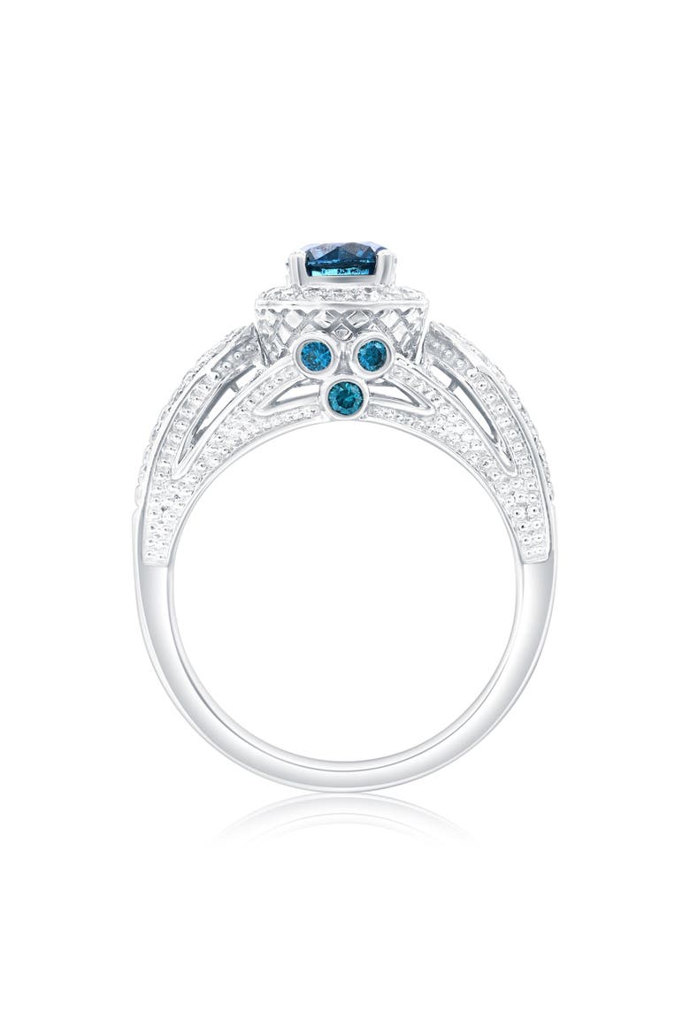 14K White Gold 0.74ct Blue Diamond & 0.37cttw Diamond Ring, Alternate, color, White Gold