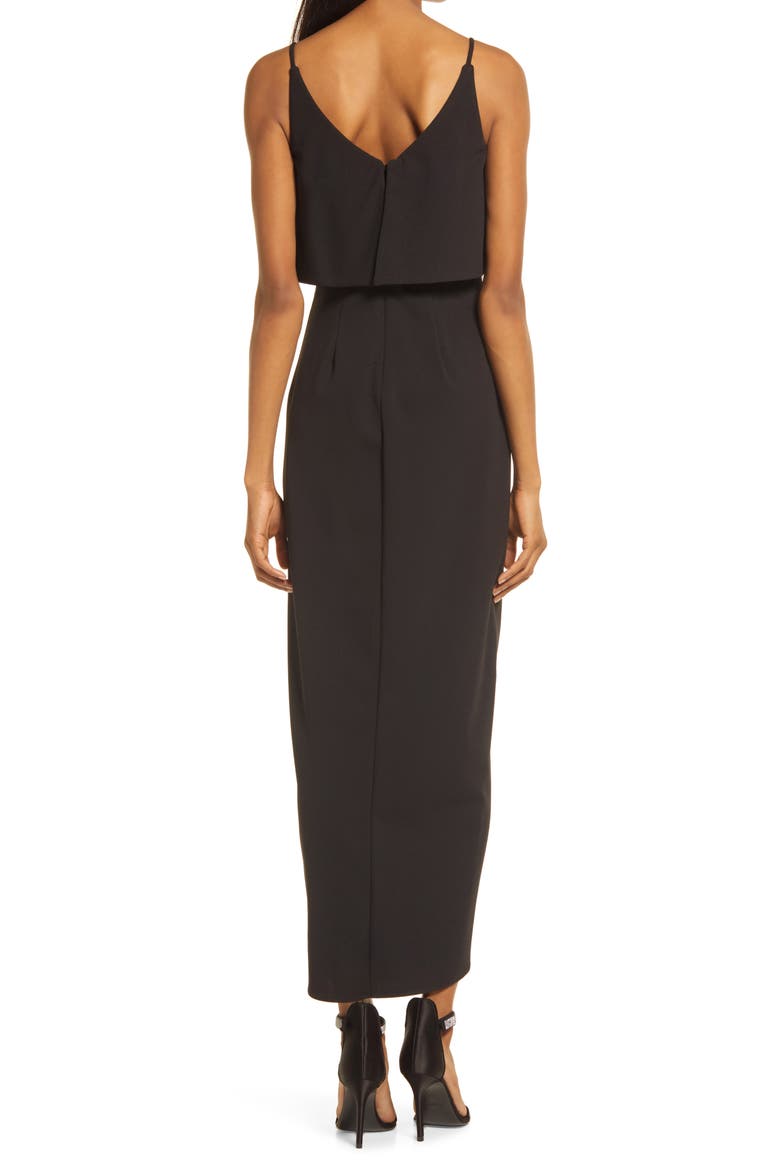 Xscape Scuba Crepe Popover Faux Wrap Gown, Alternate, color, BLACK