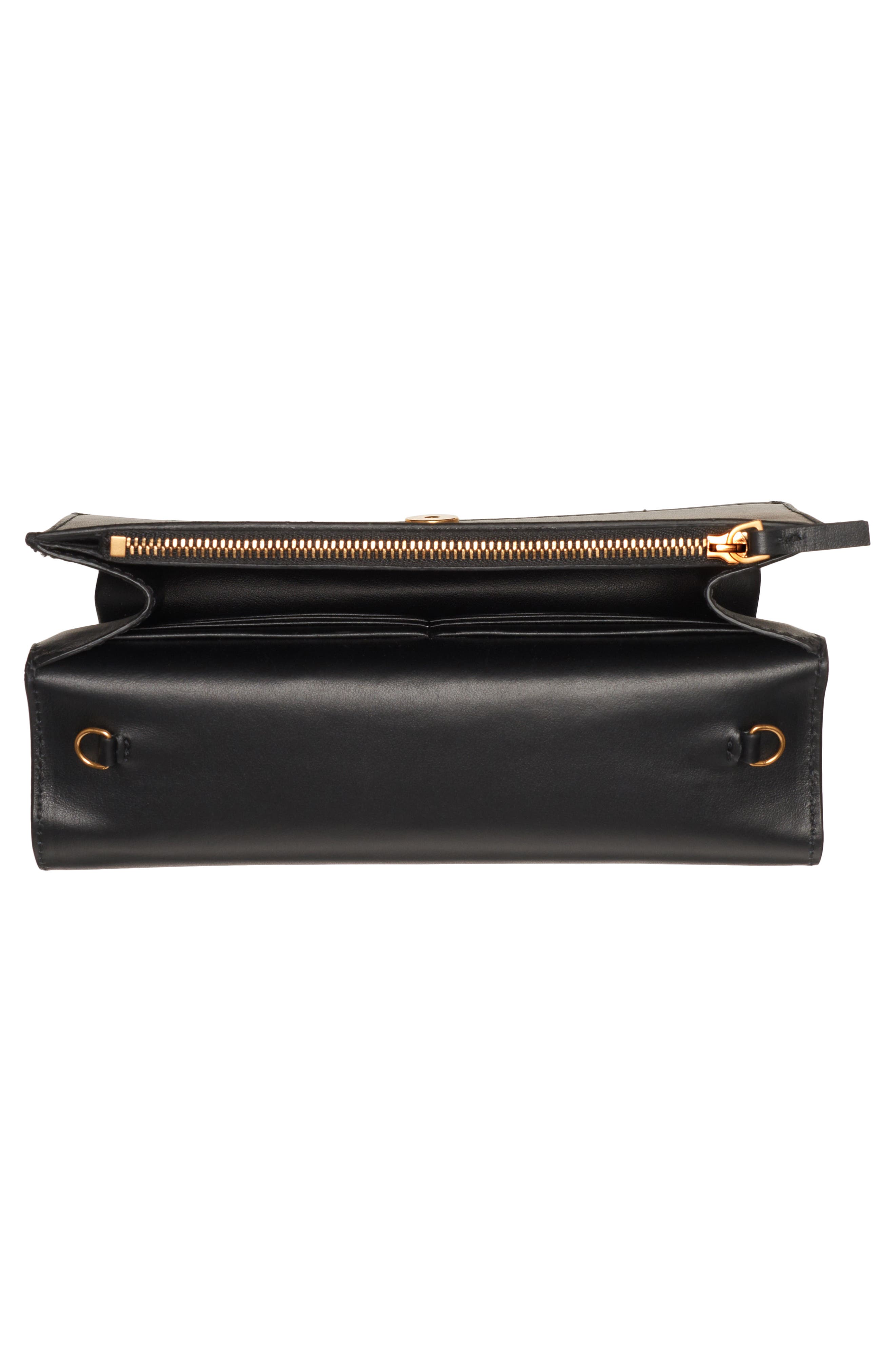 First Line Logo Leather Wallet on a Chain, Alternate, color, BLACK MULTI/ WARM GOLD