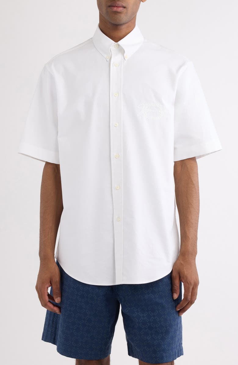 Givenchy Short Sleeve Cotton Button-Down Shirt, Main, color, White