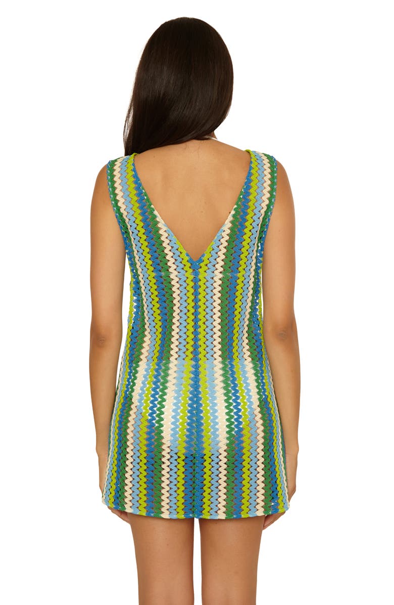 Becca Island Waves Sheer Cover-Up Mini Sundress, Alternate, color, Green Apple