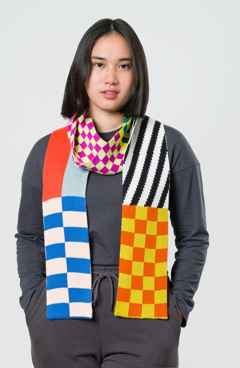 verloop Pattern Patch Skinny Scarf, Alternate, color, Blue Multi