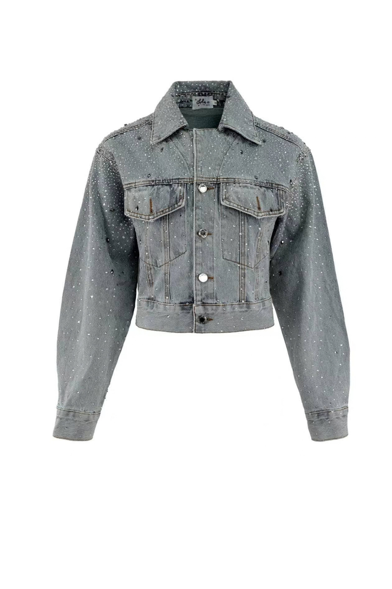 Crystal Bow Denim Jacket, Alternate, color, Blue