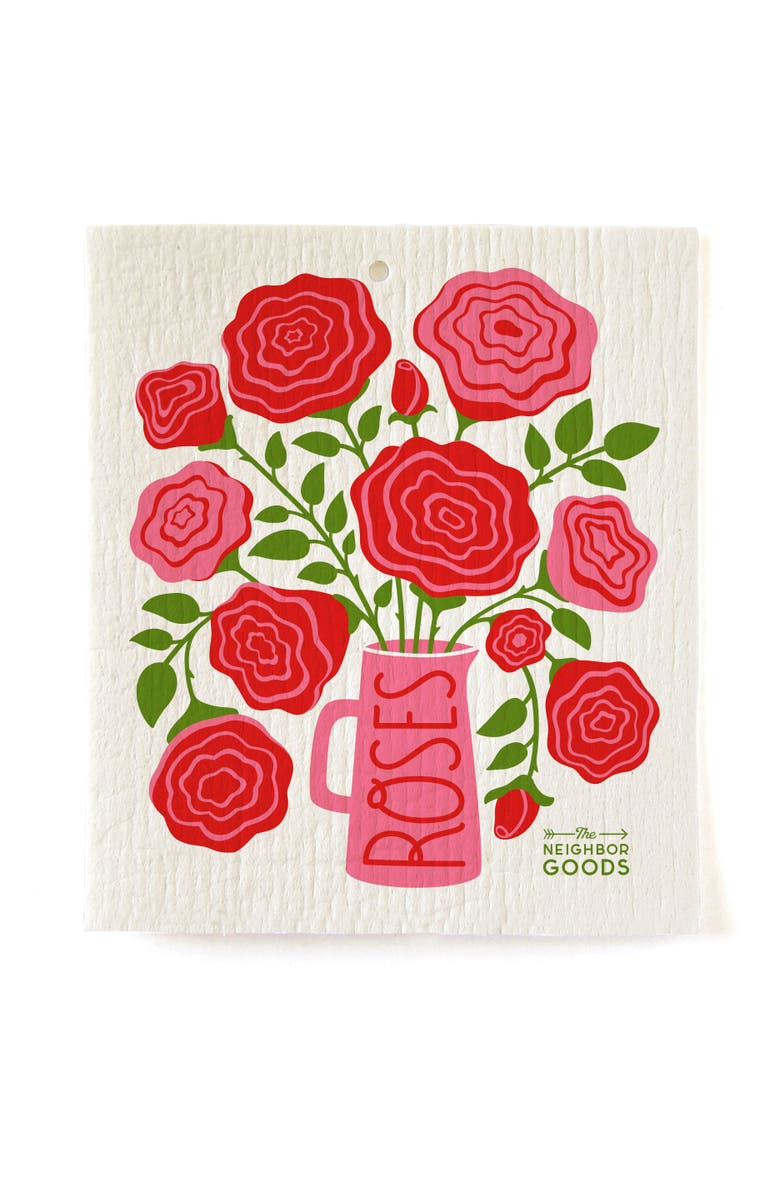 The Neighborgoods Roses Dish Towel + Sponge Cloth Gift Set, Alternate, color, Red
