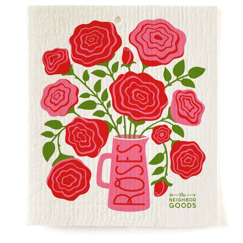 The Neighborgoods Roses Dish Towel + Sponge Cloth Gift Set In Red