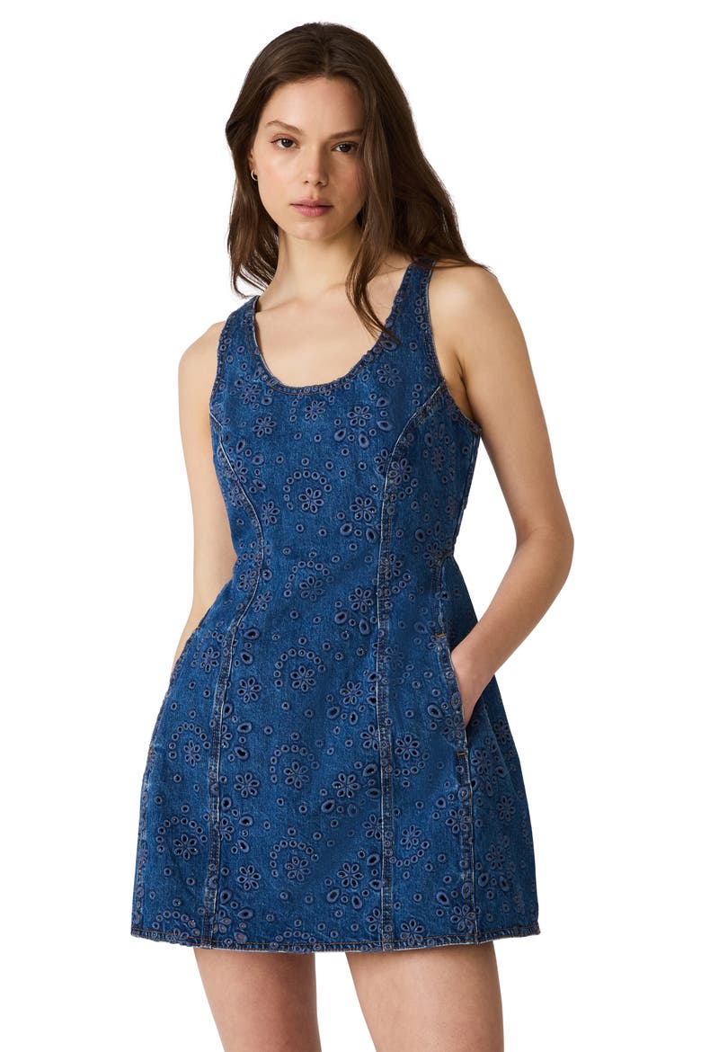 Lily Rose Eyelet Sleeveless Denim Minidress, Alternate, color, BLUE DEPTHS