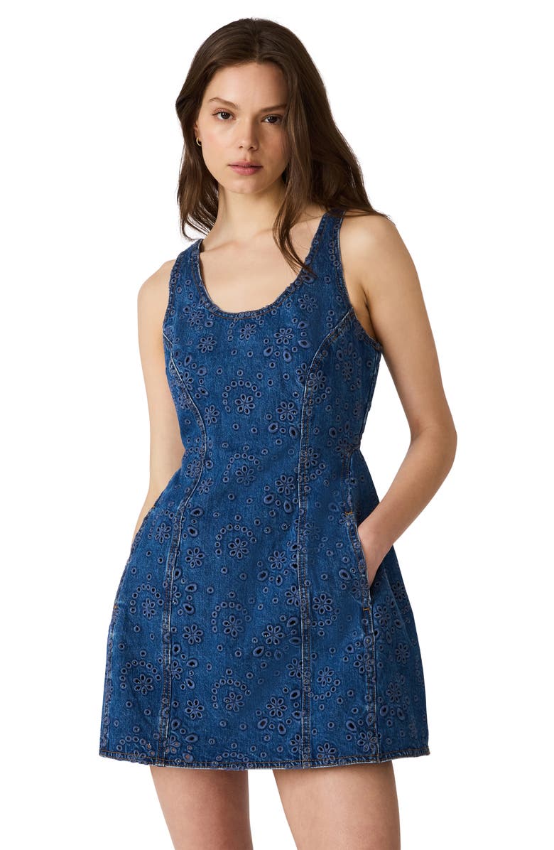 Steve Madden Lily Rose Eyelet Sleeveless Denim Minidress, Alternate, color, Blue Depths