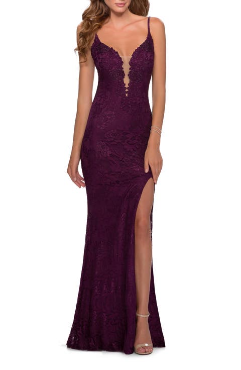Lace Dress with Deep V-Neck and Rhinestones