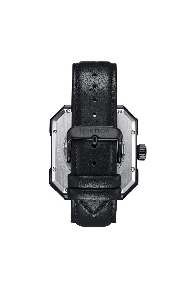 Heritor Automatic Campbell Leather-Band Skeleton Watch, Alternate, color, Black