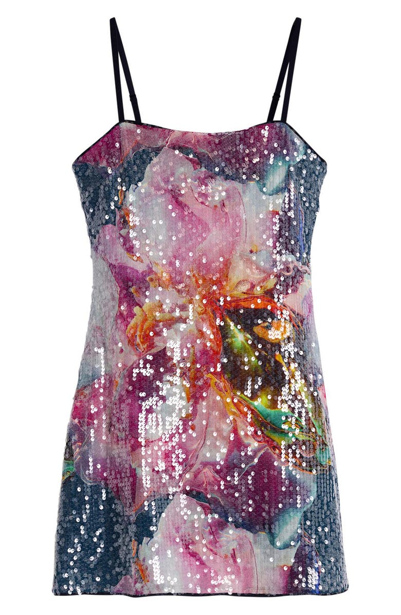Desigual Floral Print Sequin Minidress, Alternate, color, Pink