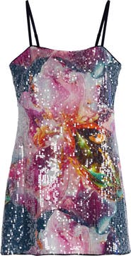 Desigual Floral Print Sequin Minidress