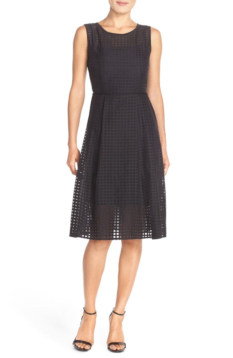Ellen Tracy Windowpane Organza Fit & Flare Dress, Alternate, color, 