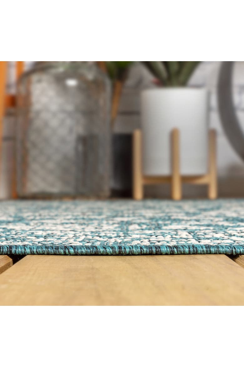 Tela Bohemian Textured Weave Floral Octagon Indoor/Outdoor Area Rug, Alternate, color, Teal/Gray