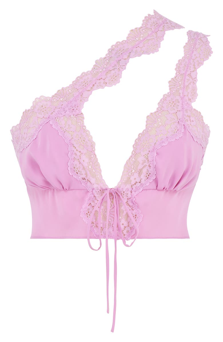 HOUSE OF CB Lorena Lace Trim One-Shoulder Crop Top, Alternate, color, Pink