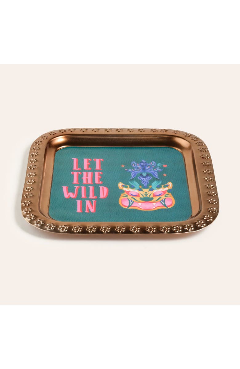 Zsa Zsa Zsu Nanpur Patterned Square Metal Decorative Tray Wild 11X11 In, Alternate, color, Green