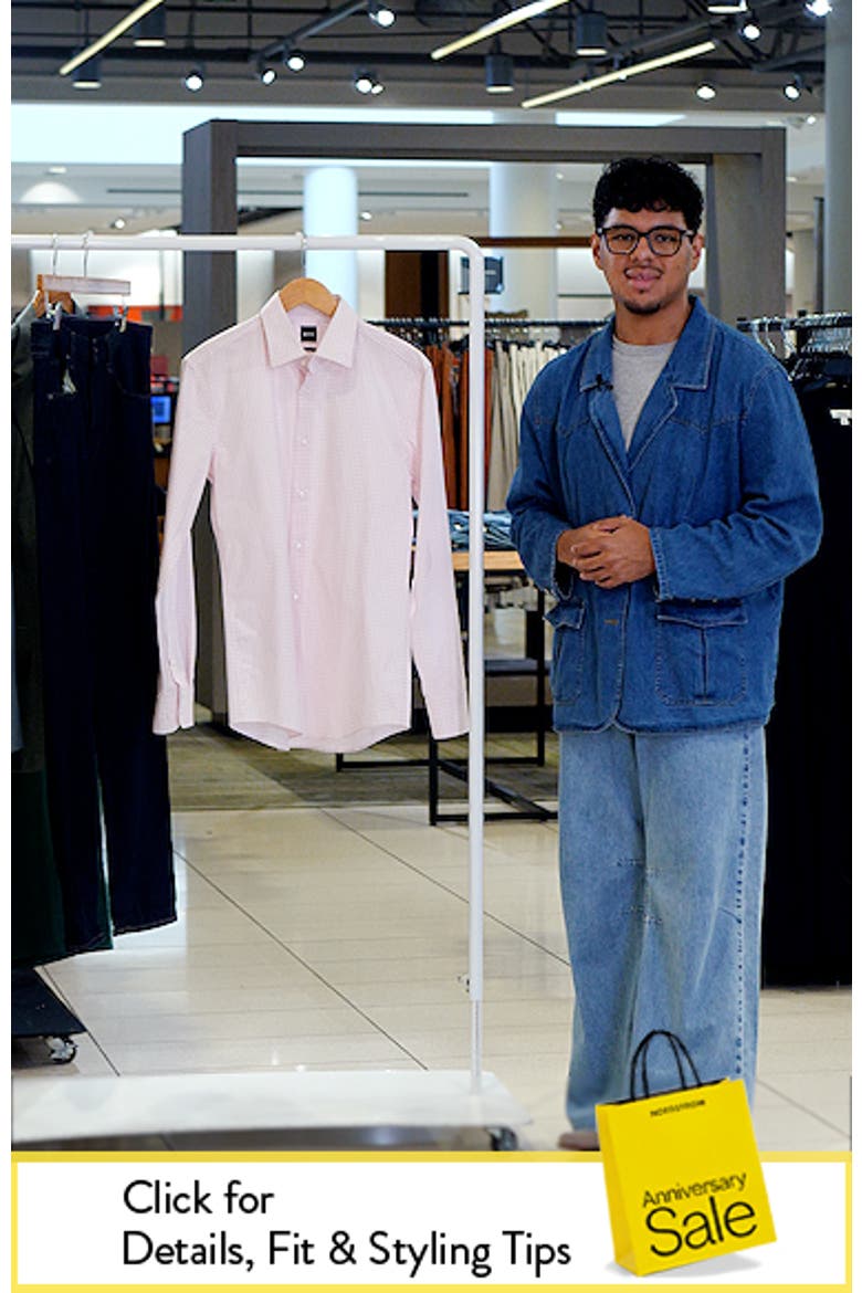 Hank Slim Fit Pink Check Stretch Cotton Dress Shirt video