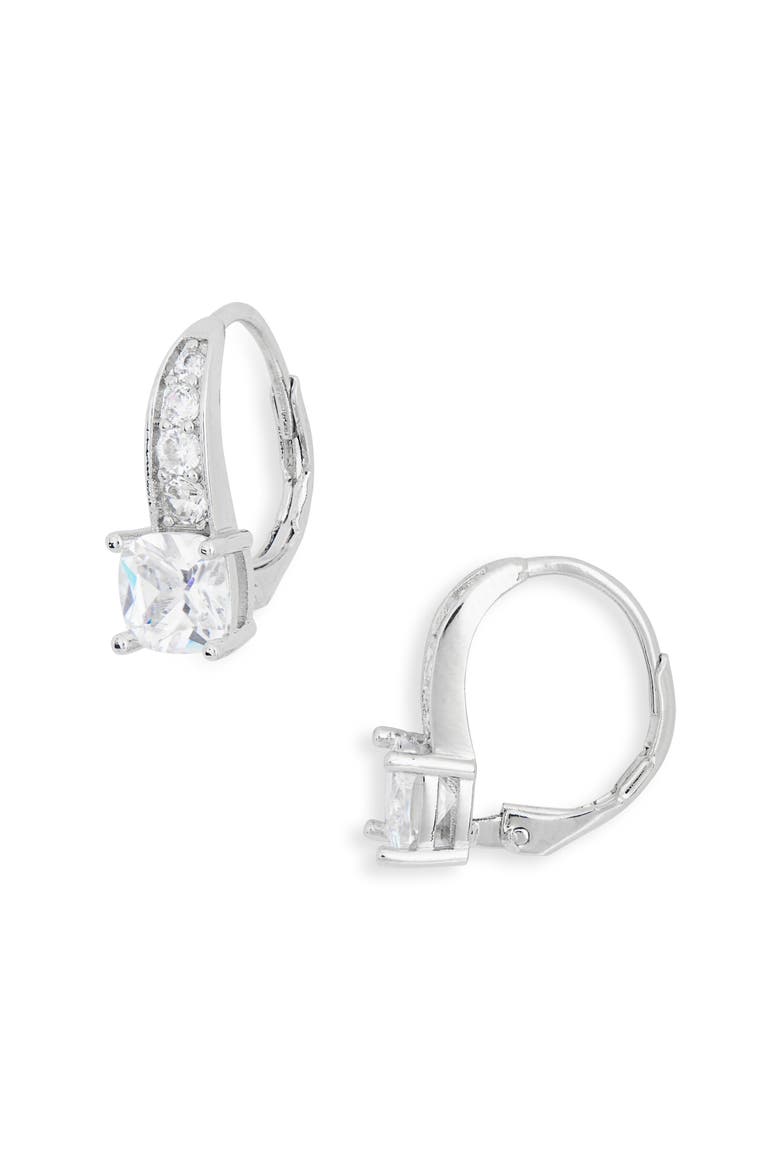 Cushion Cut Cubic Zirconia Hoop Earrings, Main, color, CLEAR- SILVER