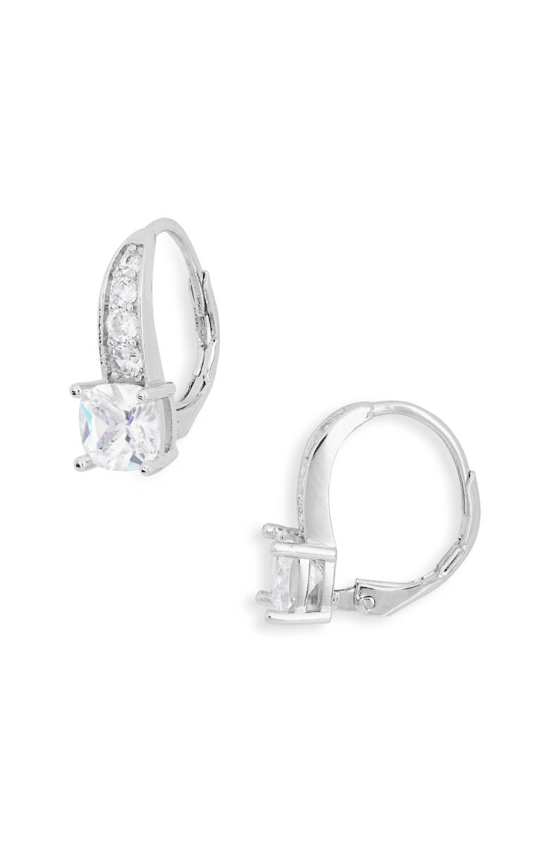 NORDSTROM RACK Cushion Cut Cubic Zirconia Hoop Earrings, Main, color, Clear- Silver