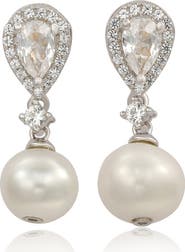 SUZY LEVIAN Sterling Silver Freshwater Pearl & Lab Grown White Sapphire Drop Earrings