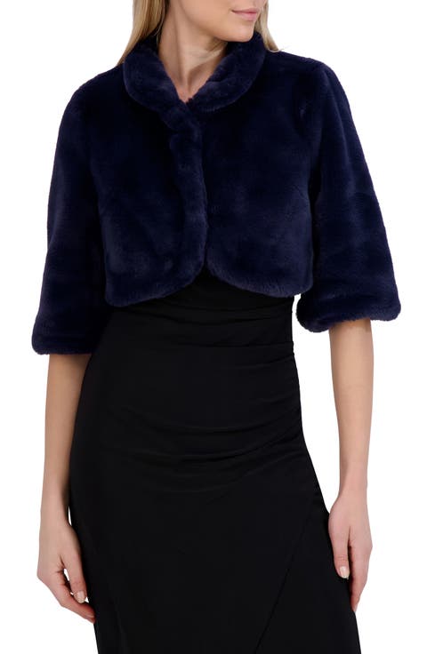 Mock Neck Faux Fur Shrug
