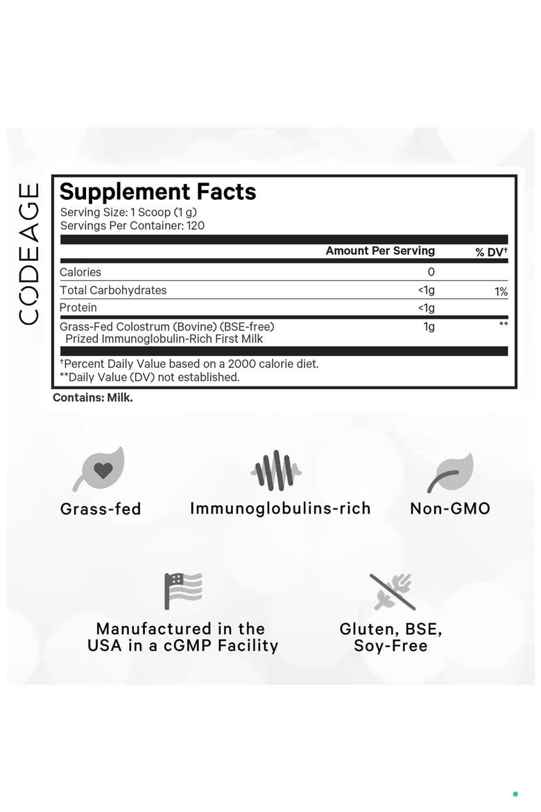 Grass-Fed Bovine Colostrum Powder Supplement, Alternate, color, White