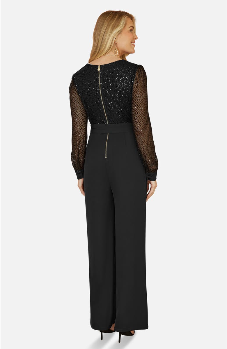 Yumi Sequin Wrap Over Jumpsuit, Alternate, color, Black
