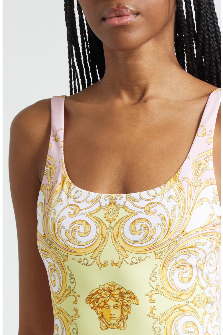 Medusa Barocco Print One-Piece Swimsuit, Alternate, color, PALE YELLOW ROSE QUARTZ