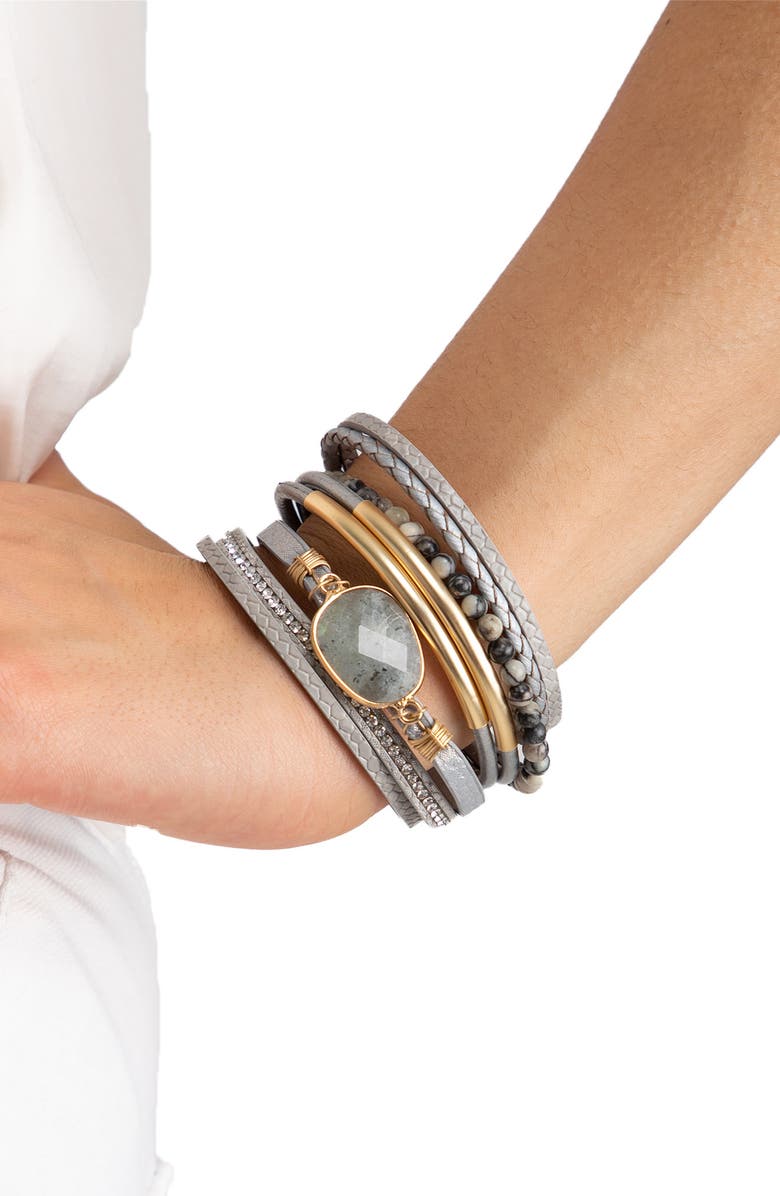 SAACHI Stone Bead Layered Leather Bracelet, Alternate, color, 