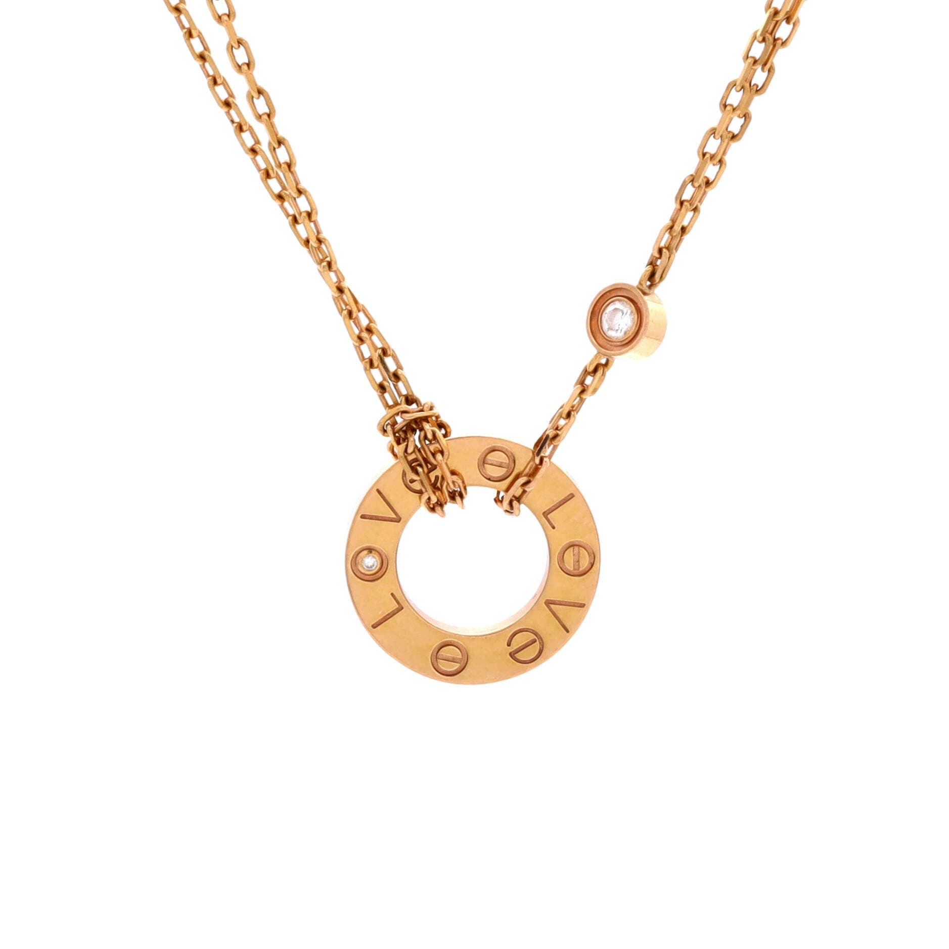 2 Diamonds Love Pendant Necklace 18K Rose Gold and Diamonds, Main, color, Metallic Gold