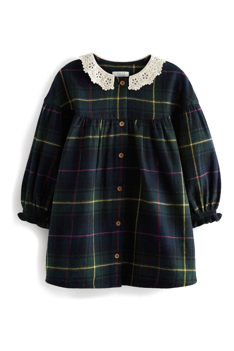 Kids' Plaid Lace Collar Cotton Blend Dress, Main, color, GREEN
